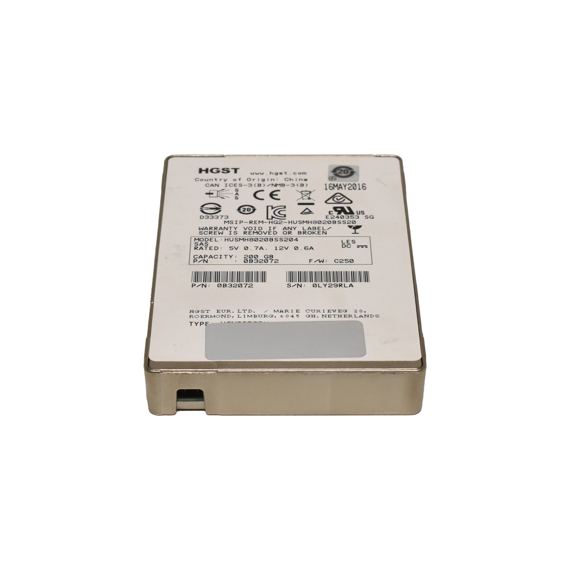 HGST 200GB 2.5" 12G SAS SSD HUSMH8020BSS204 0B32072 512 Bytes
