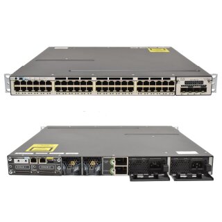 Cisco WS-C3750X-48T-S 48-Port RJ-45 GE 2x PSU 1x C3KX- NM-10G Rack Ears