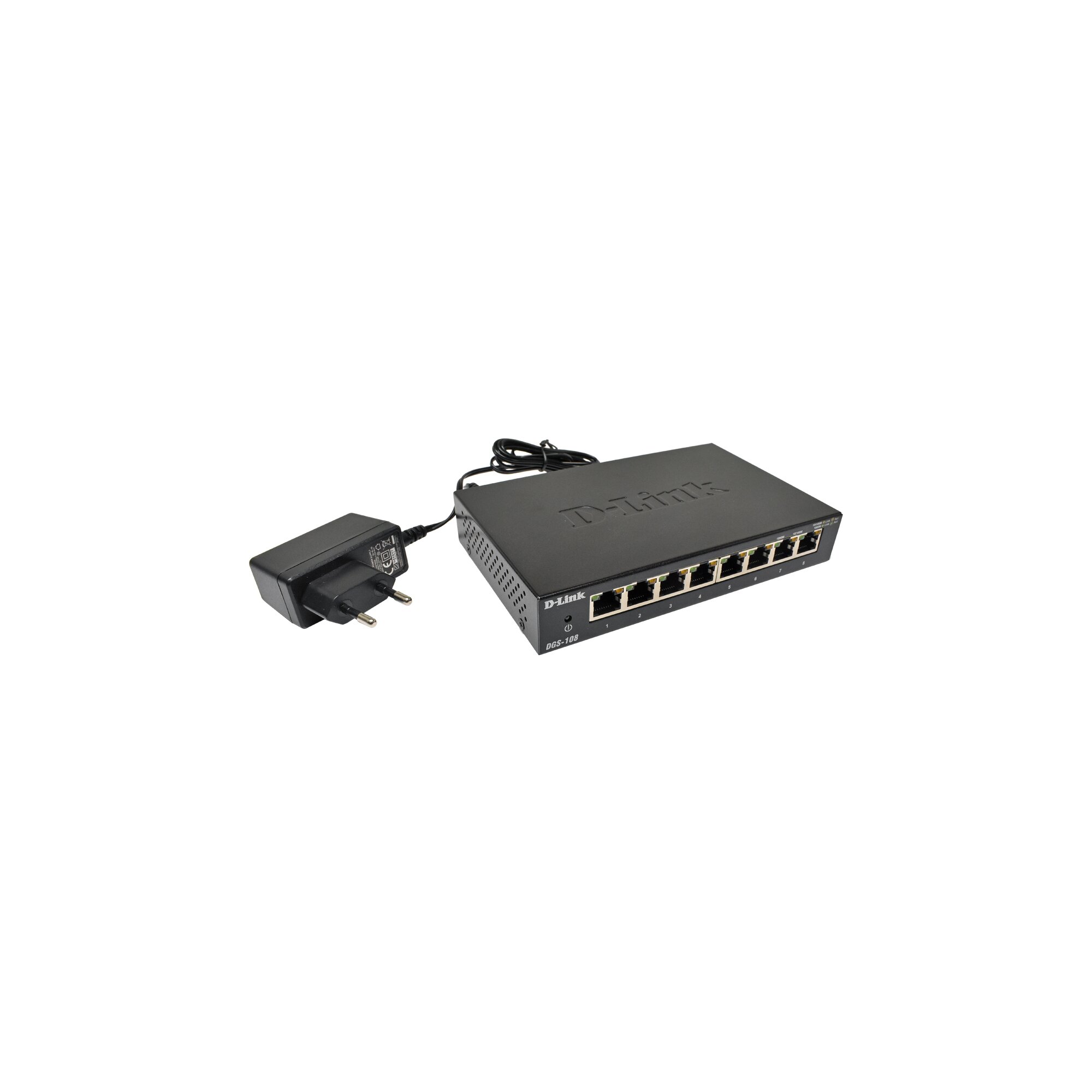 D-Link DGS-108 Gigabit Switch, 8 poorten, metaal, 10/100/1000 Mbps, ideaal voor het delen van verbindingen en thuisnetwerken
