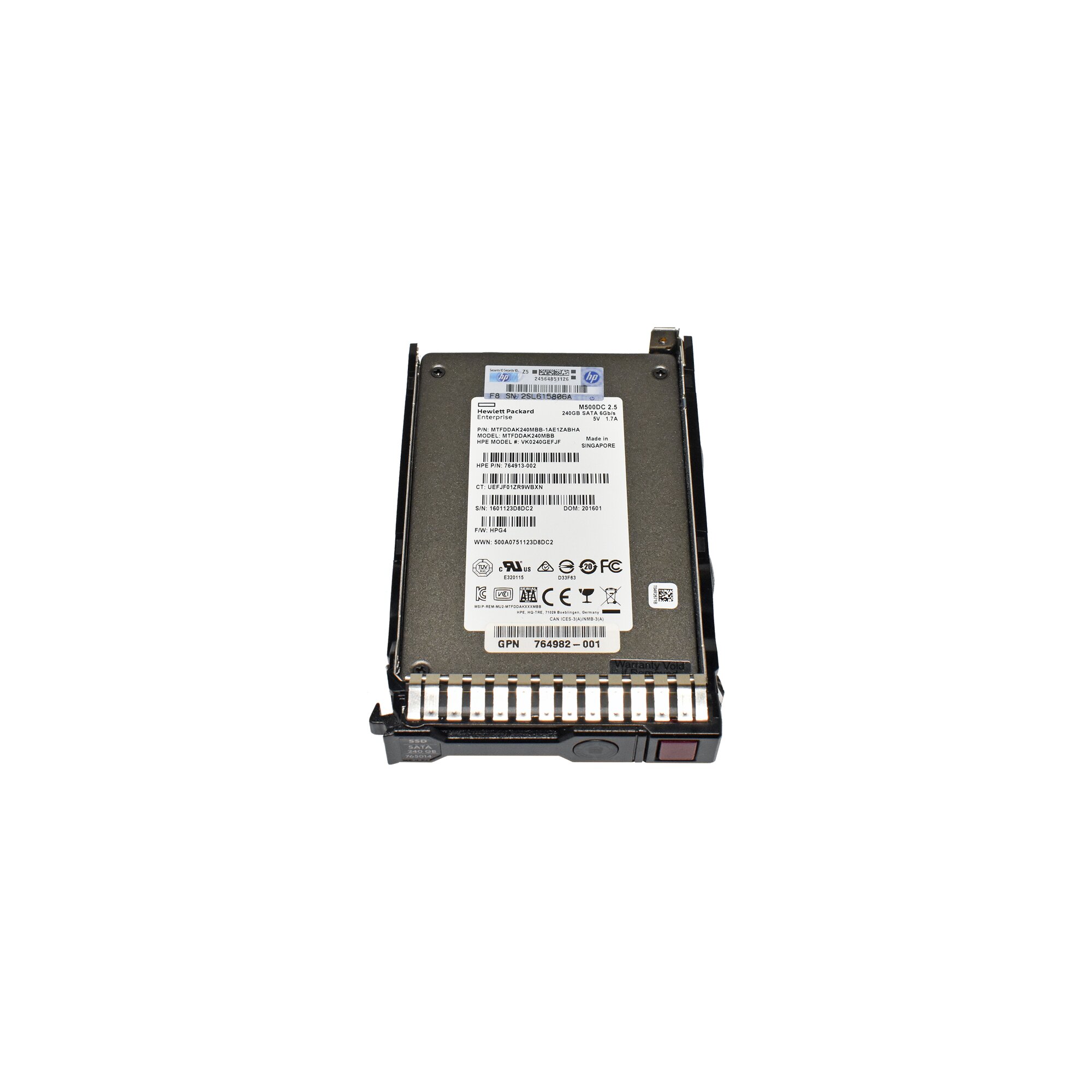 HP 240 GB 2.5“ 6Gbps SATA SSD MTFDDAK240MBB 765014-001 G8 G9 Rahmen ...