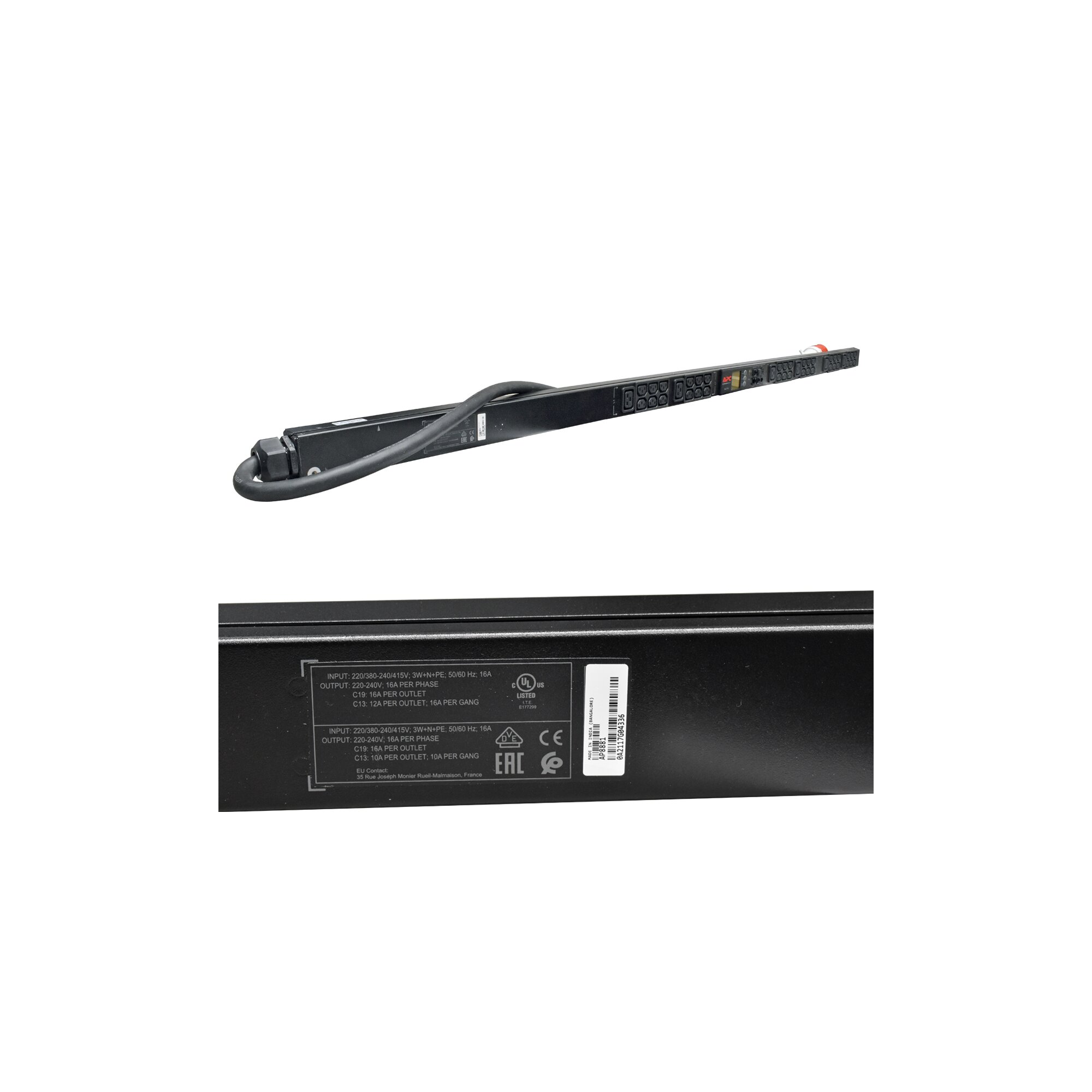 APC AP8881 Rack PDU 2G Metered 3-Phasen Null HE 11 kW 16A 230V 36x C13 ...