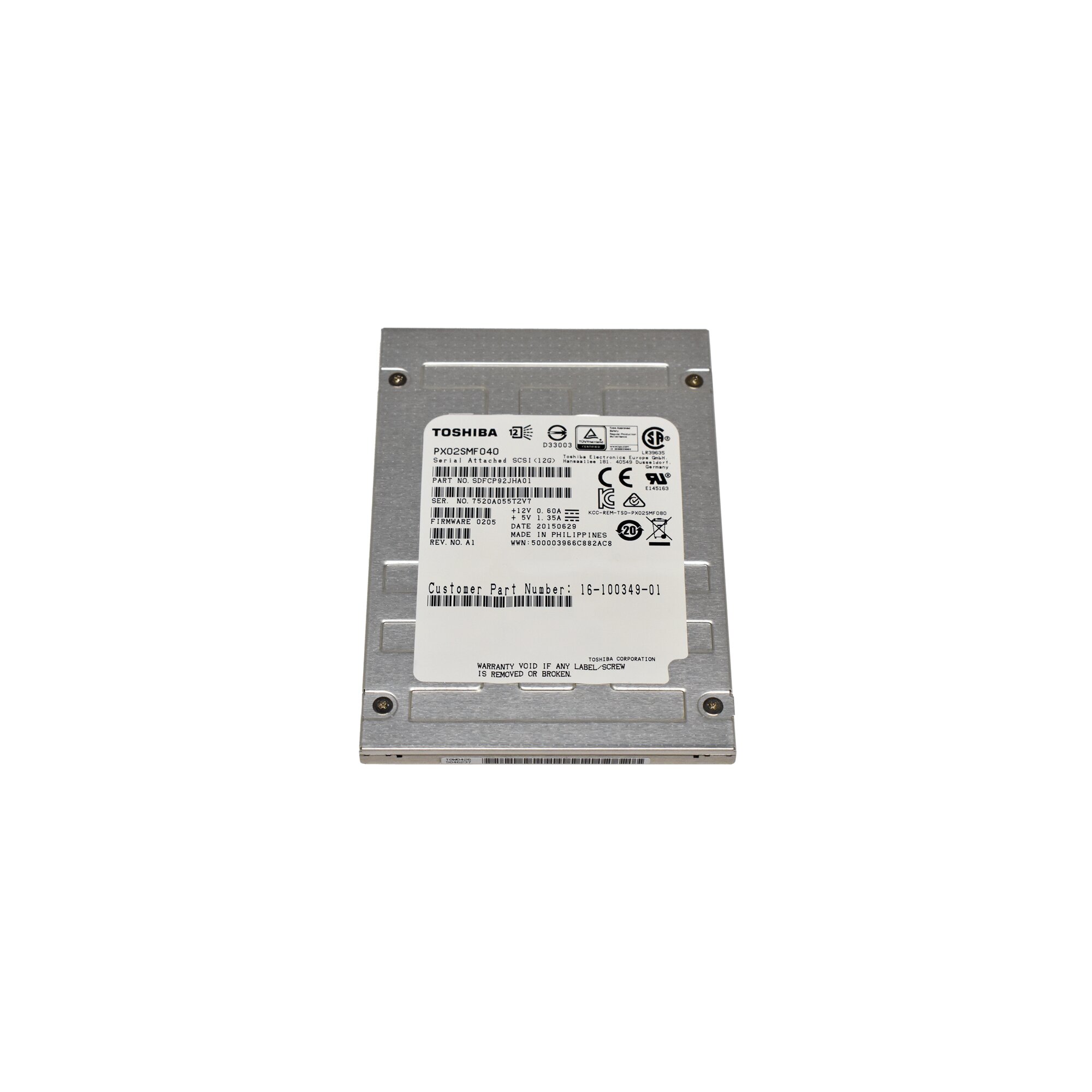 Toshiba PX02SMF040 SDFCP92JHA01 400GB SAS 12G 2.5“ Solid State Drive ...