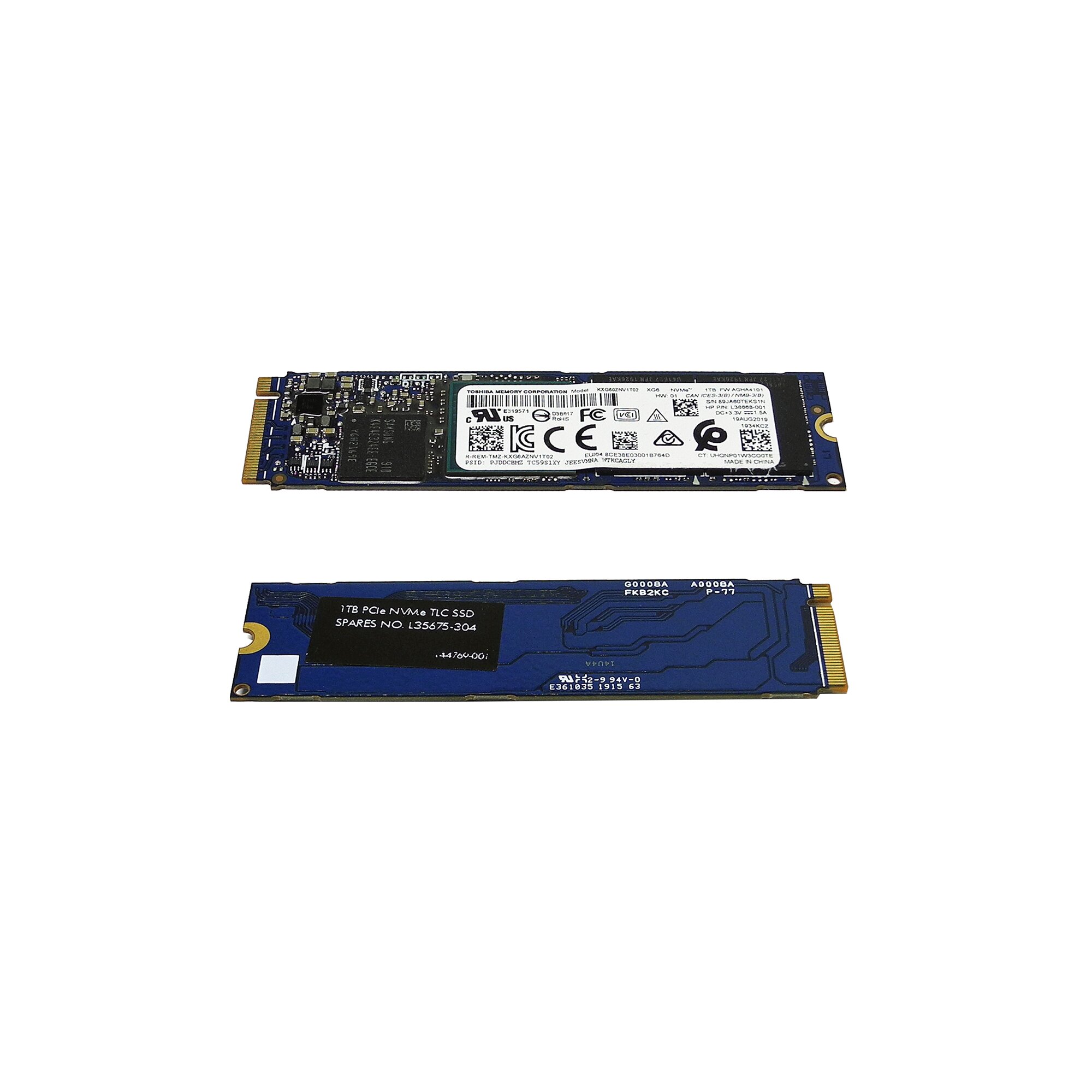 HP L38668 001 Toshiba KXG60ZNV1T02 SSD 1TB M.2 2280 PCIe Gen3.0 x4 NVMe Piospartslap