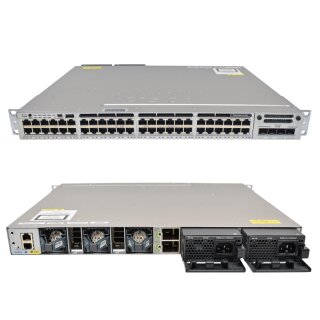 Cisco Catalyst WS-C3850-48F-E 48-Port PoE+ Stackable Gigabit Ethernet Switch + Modul C3850-NM-2-10G 2 mini GBICs