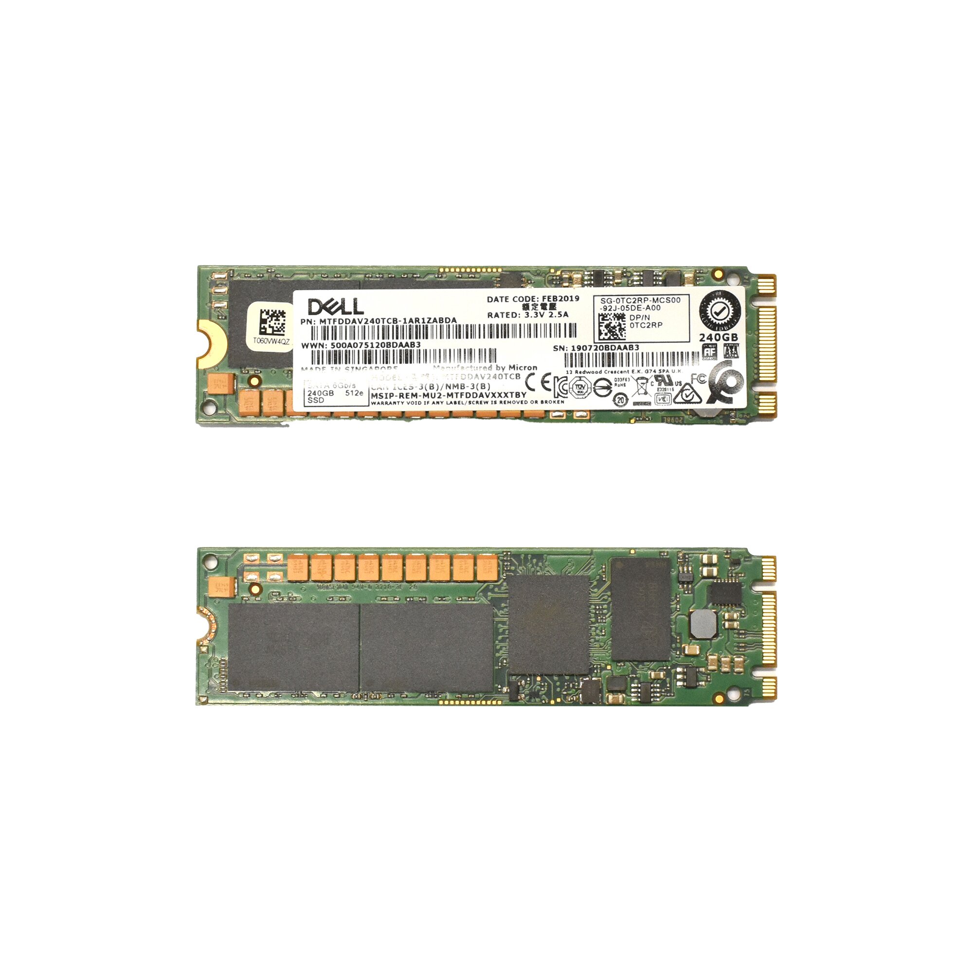 Dell Micron 240GB M.2 SATA SSD BOSS 0TC2RP MTFDDAV240TCB für MX740c ...