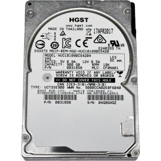 HGST 900GB 2.5" 10K 12G SAS HDD HUC101890CS4204 0B31858 512 Bytes