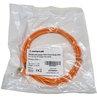 Dätwyler 2m 65376000DY Copper Patch Cord RJ-45 Cat.6A IEC orange NEW NEU