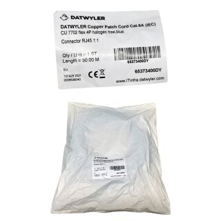 Dätwyler 30m 65373400DY Copper Patch Cord RJ-45 Cat.6A IEC blue NEW NEU