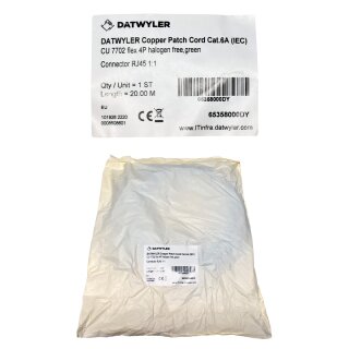 Dätwyler 20m 65358000DY Copper Patch Cord RJ-45 Cat.6A IEC green NEW NEU