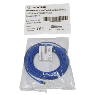 Dätwyler 20m 65373000DY Copper Patch Cord RJ-45 Cat.6A IEC blue NEW NEU