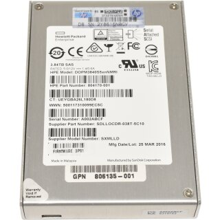 HP 3.84TB 2.5" 6Gbps SAS SSD DOPM3840S5xnNMRI 804170-001 806135-001