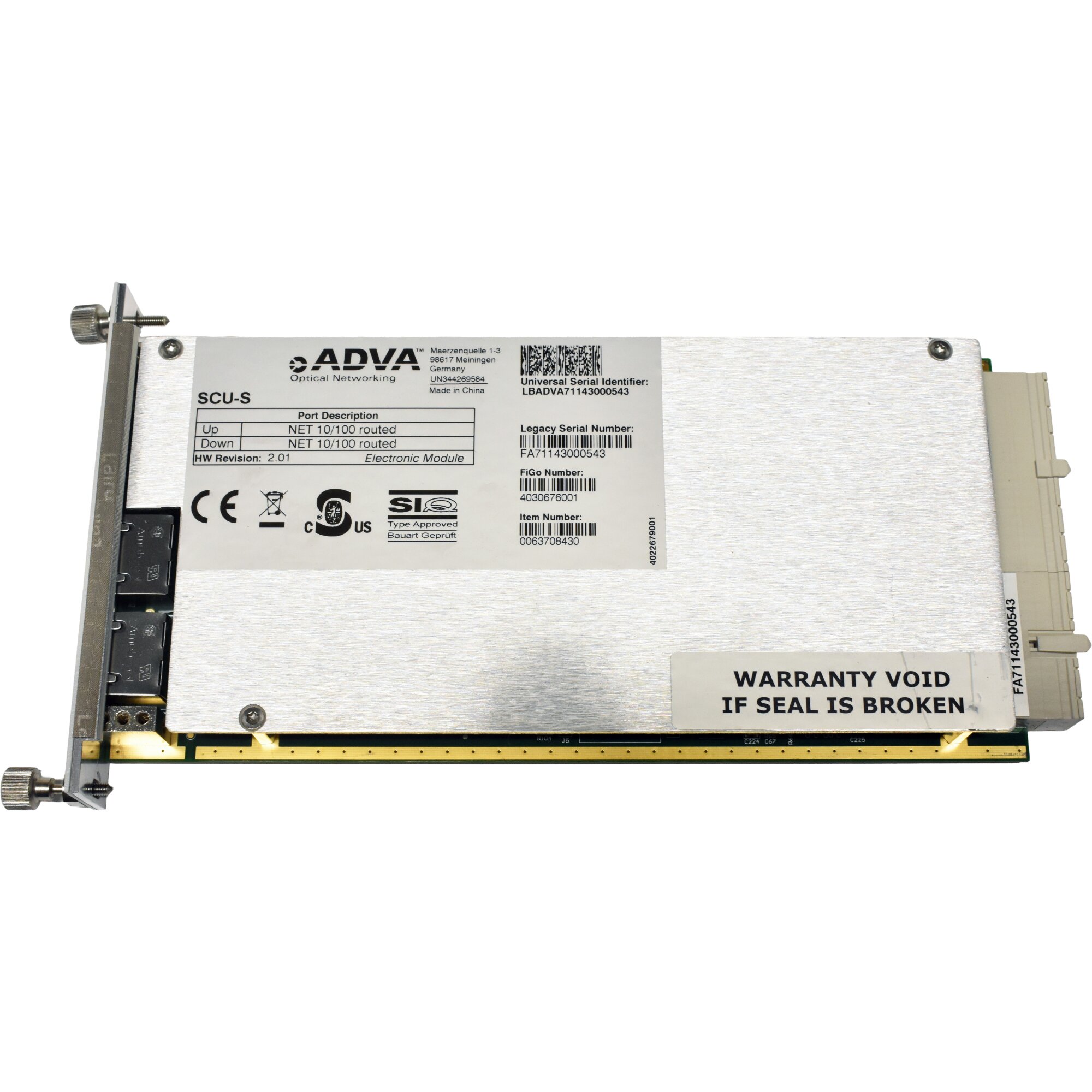 ADVA SCU-S 0063708430 Dual-Port RJ-45 NIC for FSP 3000R7 - Piospartslap