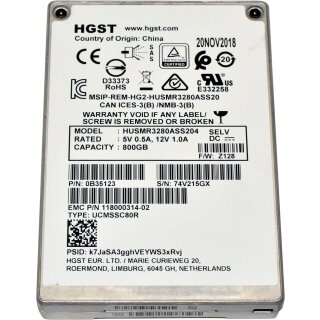 Dell EMC HGST Ultrastar SS300 0B35123 HUSMR3280ASS204 800GB 2.5" 12G SAS SSD