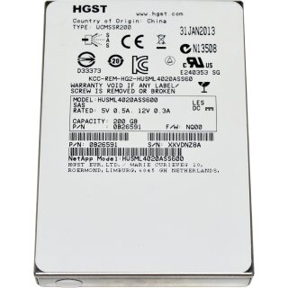 HGST 200GB 2.5" 6G SAS SSD HUSML4020ASS600 0B26591 512 Bytes