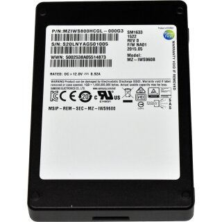 Samsung SM1633 800GB 2.5" 12G SAS SSD MZ-IWS960B MZIWS800HCGL-000G3 512 Bytes