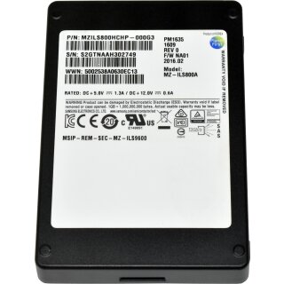 Samsung PM1635 800GB 2.5" 12G SAS SSD MZ-ILS800A MZILS800HCHP-000G3 512 Bytes
