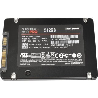 Samsung 860 PRO 512GB 2.5" 6G SATA SSD MZ-76P512 MZ7KH512HAJQ