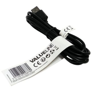 VALUELINE VLCT60500B20 USB 2.0 Cable Type-A to Micro-B Plug 2m length black NEW