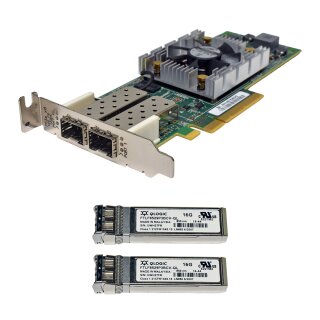 QLogic QLE2672 Dual-Port 16G PCIe x8 FC Server Adapter HD8310405-58 C +GBICs LP