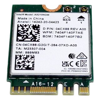 Intel WiFi 6E AX210NGW M.2 2230 Card 2.4/5/6 GHz Bands BT 5.4 Dell 04CX88