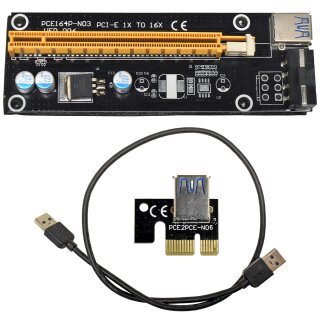 PCIE164P-N03 VER 006 PCI-E 1x to 16x Backplane black +Adapter PCE2PCE-N06 black +USB 3.0 Cable 60cm black