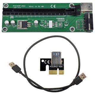 PCIE164P-N03 VER 003 PCI-E 1x to 16x Backplane green +Adapter PCE2PCE-N06 black +USB 3.0 Cable 60cm black