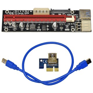 VER.SU-103E PCI-E 1x to 16x Backplane black/red +Adapter PCE2PCE-N06 blue +USB Cable 60cm blue