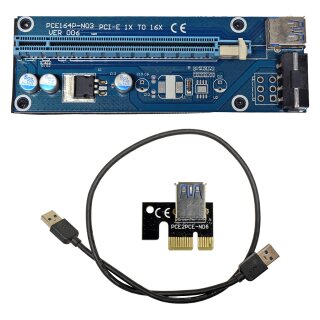 PCIE164P-N03 VER 006 PCI-E 1x to 16x Backplane blue +Adapter PCE2PCE-N06 black +USB 3.0 Cable 60cm black
