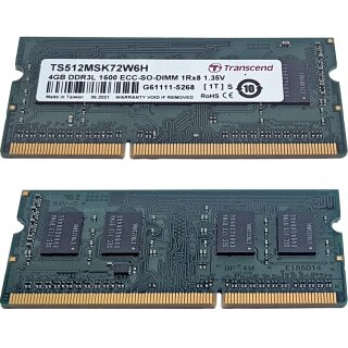 Transcend 4GB 1Rx8 DDR3L 1600 ECC SO-DIMM TS512MSK72W6H